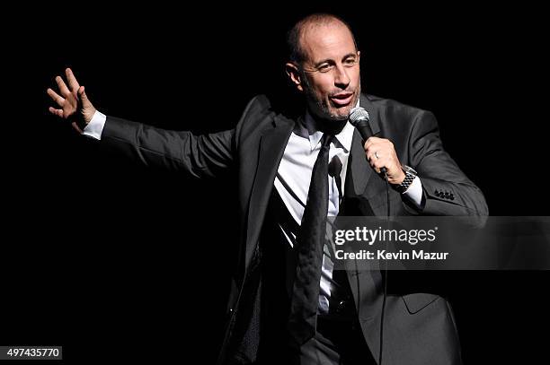 Comedian Jerry Seinfeld performs onstage as Baby Buggy celebrates 15 years with "An Evening with Jerry Seinfeld and Amy Schumer" presented by Bank of...