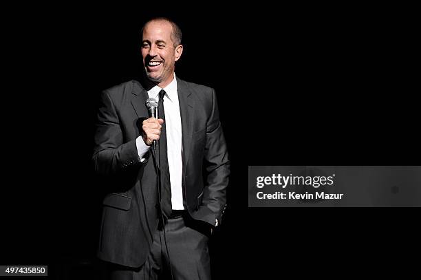 Comedian Jerry Seinfeld performs onstage as Baby Buggy celebrates 15 years with "An Evening with Jerry Seinfeld and Amy Schumer" presented by Bank of...