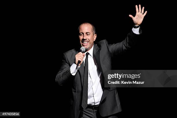 Comedian Jerry Seinfeld performs onstage as Baby Buggy celebrates 15 years with "An Evening with Jerry Seinfeld and Amy Schumer" presented by Bank of...