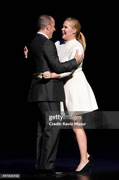 Comedian Jerry Seinfeld and actress Amy Schumer perform onstage as Baby Buggy celebrates 15 years with "An Evening with Jerry Seinfeld and Amy...