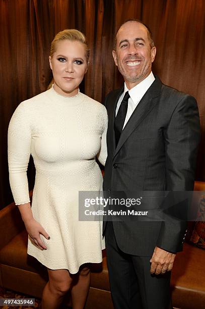 Actress Amy Schumer and comedian Jerry Seinfeld attend as Baby Buggy celebrates 15 years with "An Evening with Jerry Seinfeld and Amy Schumer"...