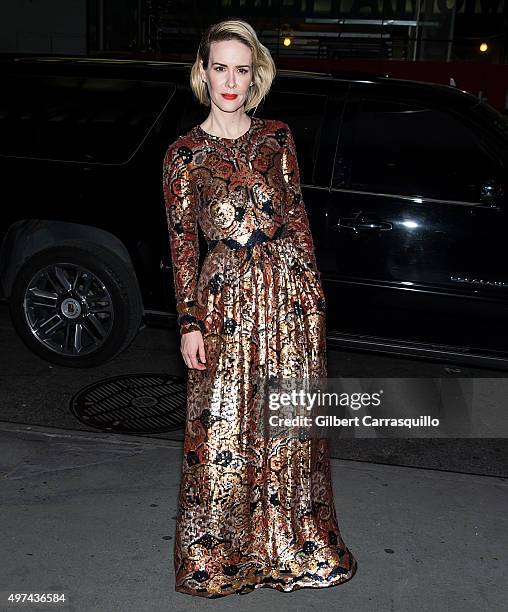 Actress Sarah Paulson is seen arriving to the New York premiere of 'Carol' at the Museum of Modern Art on November 16, 2015 in New York City.