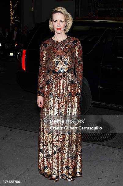 Actress Sarah Paulson is seen arriving to the New York premiere of 'Carol' at the Museum of Modern Art on November 16, 2015 in New York City.