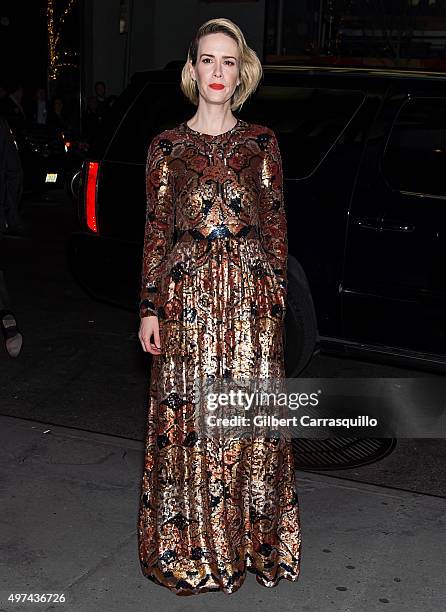 Actress Sarah Paulson is seen arriving to the New York premiere of 'Carol' at the Museum of Modern Art on November 16, 2015 in New York City.