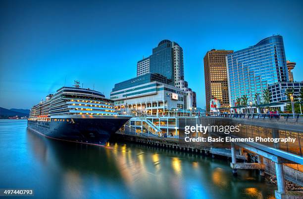 vancouver waterfront blue hour - vancouver canada stock pictures, royalty-free photos & images
