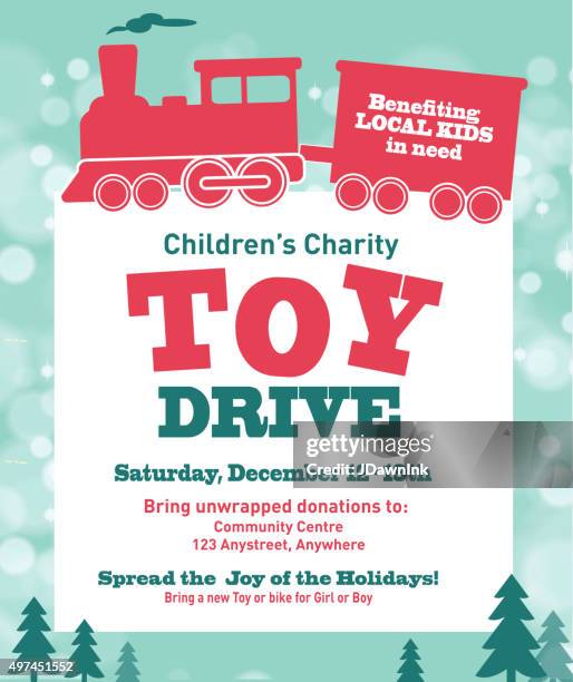 holiday charity toy drive veranstaltung zur spendenbeschaffung poster design retro-bokeh-design - fundraising stock-grafiken, -clipart, -cartoons und -symbole