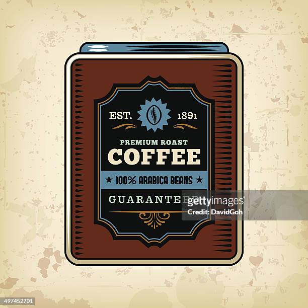 bildbanksillustrationer, clip art samt tecknat material och ikoner med coffee & tea objects - tin - label coffee