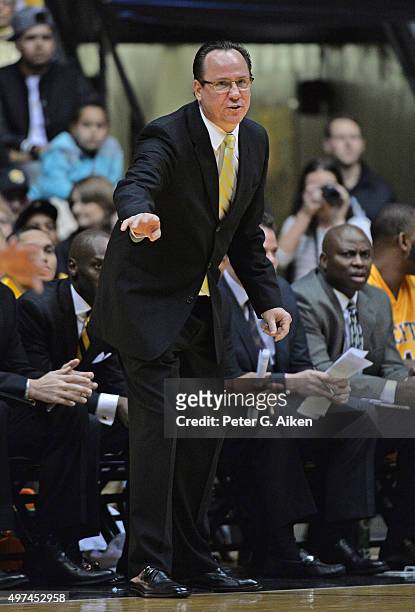 Head coach Gregg Marshall of the Wichita State Shockers calls out instructions against the Charleston Southern Buccaneers during the first half on...