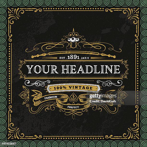 ilustraciones, imágenes clip art, dibujos animados e iconos de stock de calligraphic chalkboard vintage etiqueta - clásico