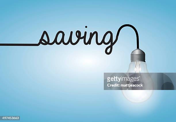 lightbulb word saving - energy reduction stock illustrations