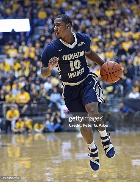 Guard Danny Upchurch of the Charleston Southern Buccaneers brings the ball up field against the Wichita State Shockers during the second half on...