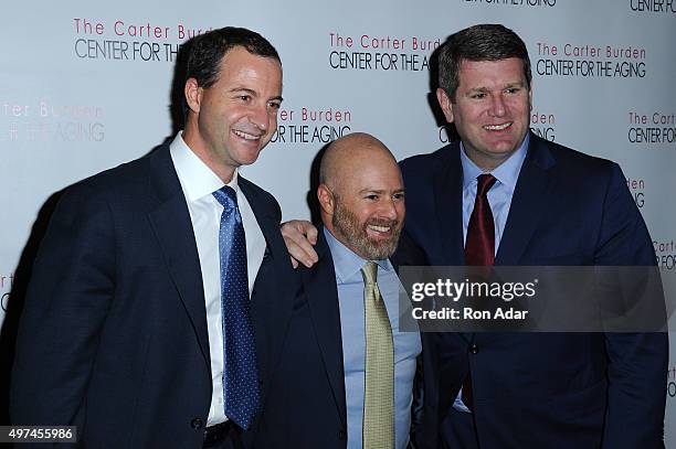 Ted Seides, Jeffrey Bersh and Jon Harris attend The Carter Burden Center For The Aging's 44th Anniversary Gala at Mandarin Oriental Hotel on November...