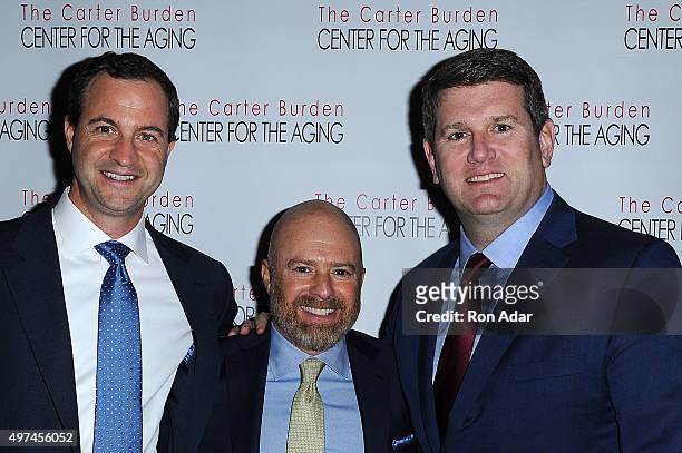 Ted Seides, Jeffrey Bersh and Jon Harris attend The Carter Burden Center For The Aging's 44th Anniversary Gala at Mandarin Oriental Hotel on November...