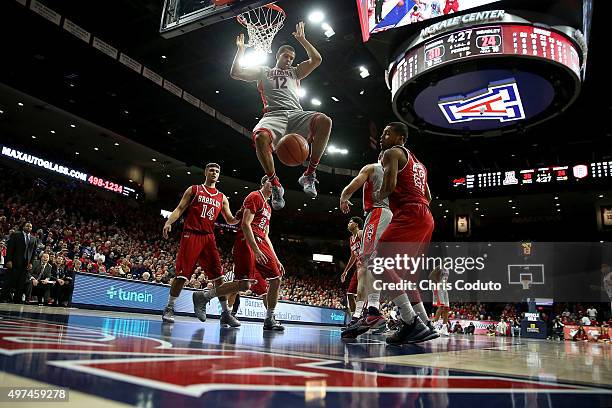 Ryan Anderson of the Arizona Wildcats dunks the ball during the first half of the college basketball game against the Bradley Braves at McKale Center...