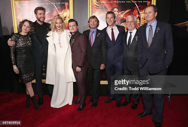 Producer Nina Jacobson, actors Liam Hemsworth, Jennifer Lawrence and Josh Hutcherson, co-chairman of Lionsgate Motion Picture Group Patrick...