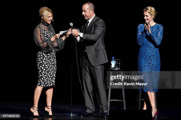 Baby Buggy Founder Jessica Seinfeld, comedian Jerry Seinfeld, and actress Ali Wentworth speak onstage as Baby Buggy celebrates 15 years with "An...