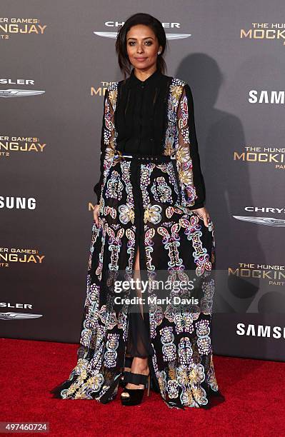 Actress Meta Golding attends premiere of Lionsgate's "The Hunger Games: Mockingjay - Part 2" at Microsoft Theater on November 16, 2015 in Los...