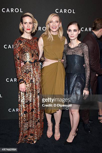 Sarah Paulson, Cate Blanchett, and Rooney Mara attend the "Carol" New York premiere at the Museum of Modern Art on November 16, 2015 in New York City.