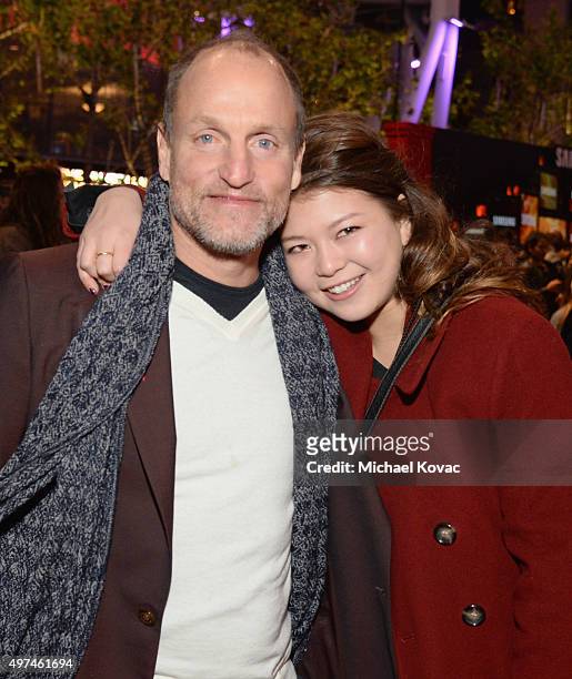 Actor Woody Harrelson and daughter Zoe Harrelson attend "Hunger Games: Mockingjay Part 2" Los Angeles Premiere Sponsored By Chrysler on November 16,...