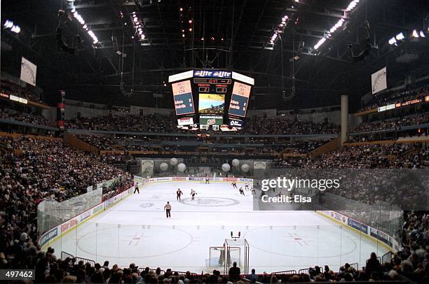 Wide view of the game between the Atlanta Thrashers and the Nashville Predators at the Gaylord Entertainment Center in Nashville, Tennessee. The...