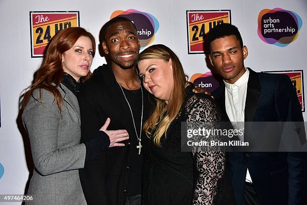 Diane Neal, Jay Pharoah, Ashley Fink, and Devon Mojica attend the 2015 24 Hour Plays On Broadway Gala at American Airlines Theatre on November 16,...