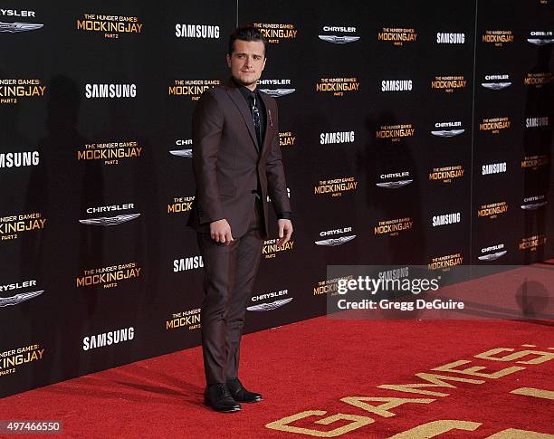 Actor Josh Hutcherson arrives at the premiere of Lionsgate's "The Hunger Games: Mockingjay - Part 2" at Microsoft Theater on November 16, 2015 in Los...