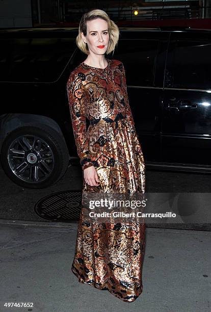 Actress Sarah Paulson is seen arriving to the New York premiere of "Carol" at the Museum of Modern Art on November 16, 2015 in New York City.