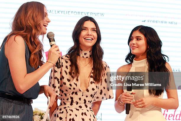 Ksenija Lukich welcomes Kendall Jenner and Kylie Jenner to the stage at Westfield Parramatta on November 17, 2015 in Sydney, Australia.