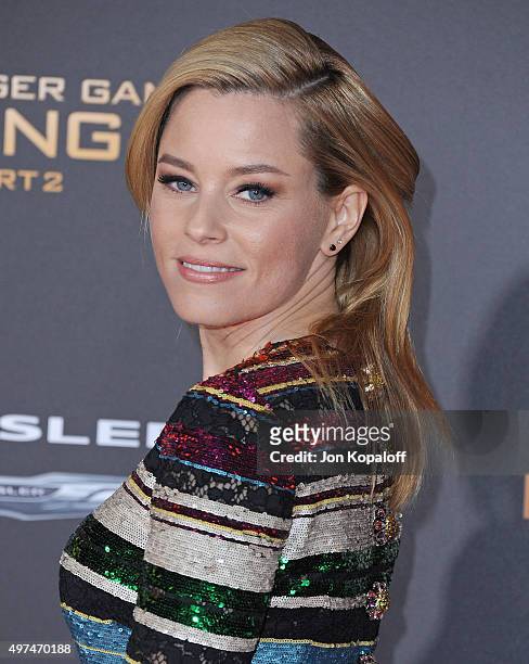 Actress Elizabeth Banks arrives at the Los Angeles Premiere Of Lionsgate's "The Hunger Games: Mockingjay - Part 2" at Microsoft Theater on November...