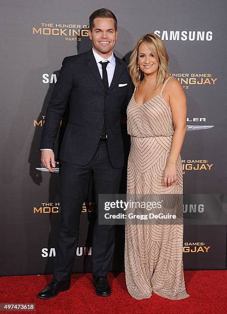 Actor Wes Chatham and wife Jenn Brown arrive at the premiere of Lionsgate's "The Hunger Games: Mockingjay - Part 2" at Microsoft Theater on November...