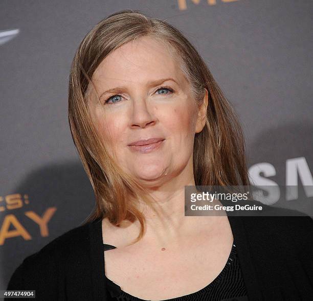 Novelist/writer Suzanne Collins arrives at the premiere of Lionsgate's "The Hunger Games: Mockingjay - Part 2" at Microsoft Theater on November 16,...