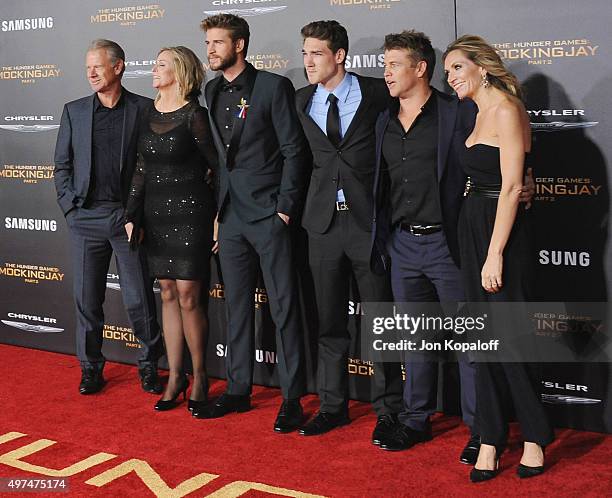 Actor Liam Hemsworth, parents Craig Hemsworth and Leonie Hemsworth, brother Luke Hemsworth and Samantha Hemsworth arrive at the Los Angeles Premiere...