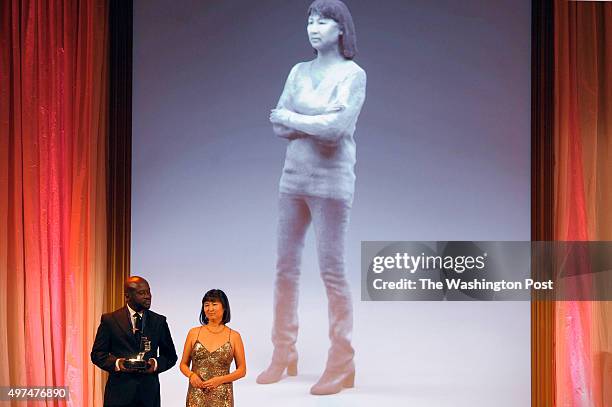 David Adjaye presents the the first American Portrait Prize to Maya Lin at the National Portrait Gallery November 15, 2015 in Washington, DC. The...