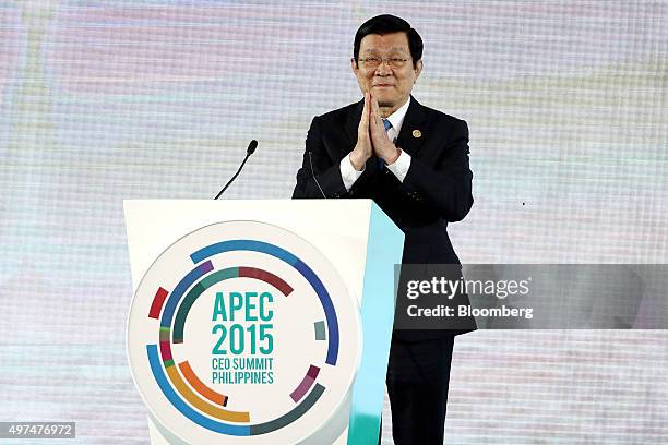 Truong Tan Sang, Vietnam's president, greets attendees at the Asia-Pacific Economic Cooperation CEO Summit in Manila, the Philippines, on Tuesday,...