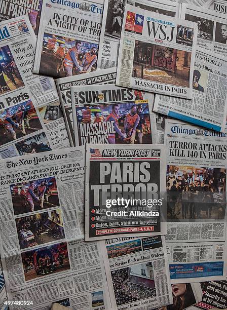 paris terror attack headline collage - terrorism news stock pictures, royalty-free photos & images