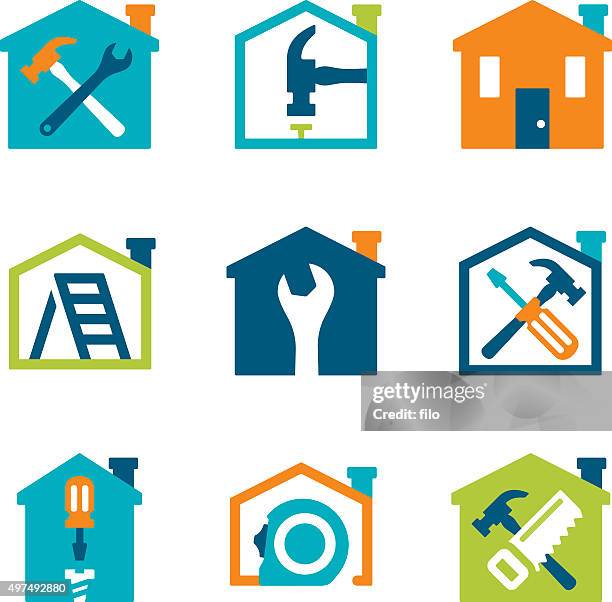 ilustraciones, imágenes clip art, dibujos animados e iconos de stock de casa tareas de remodelación y reparación - sierra circular