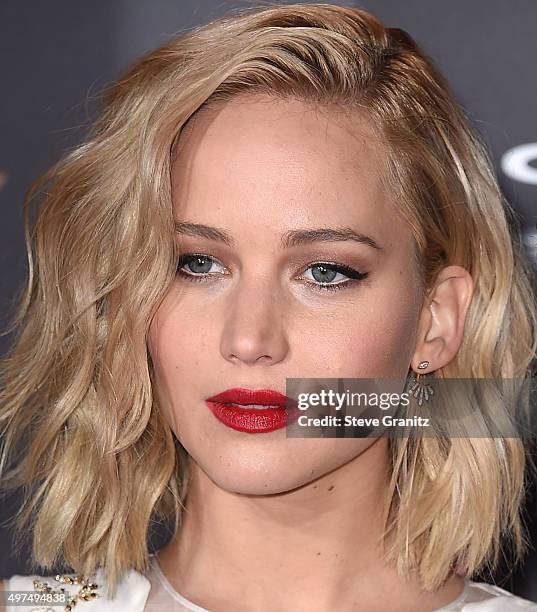 Jennifer Lawrence arrives at the Premiere Of Lionsgate's "The Hunger Games: Mockingjay - Part 2" at Microsoft Theater on November 16, 2015 in Los...