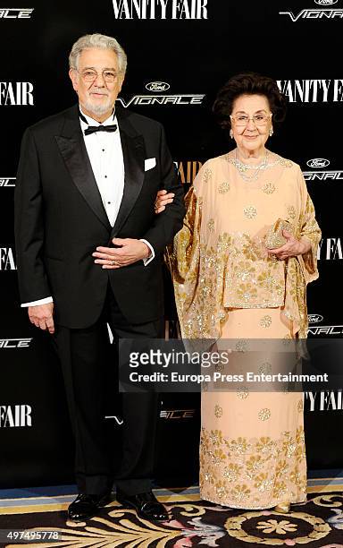 Placido Domingo and Marta Ornelas attend the gala for Placido Domingo as 'Vanity Fair Personality Of The Year' on November 16, 2015 in Madrid, Spain.