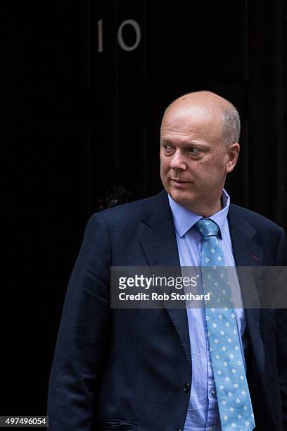 Chris Grayling, Leader of the House of Commons, leaves number 10 Downing Street ahead of the government's weekly cabinet meeting on November 17, 2015...