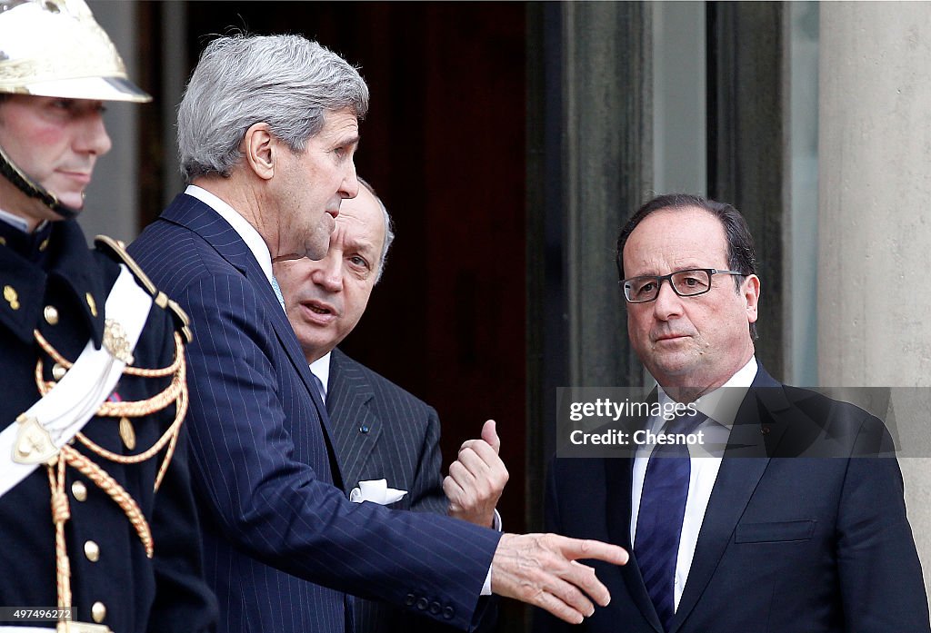 French President Francois Hollande Receives John Kerry, US Secretary Of State At Elysee Palace