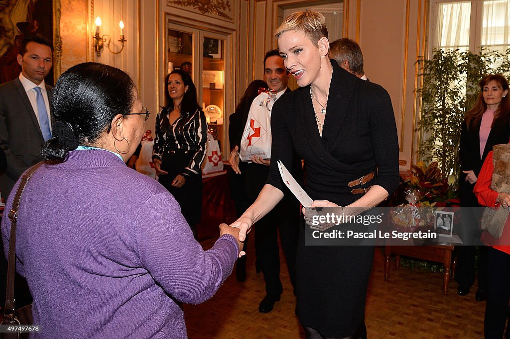 Princess Charlene Of Monaco Attends Parcels Distribution At Monaco Red Cross Headquarters