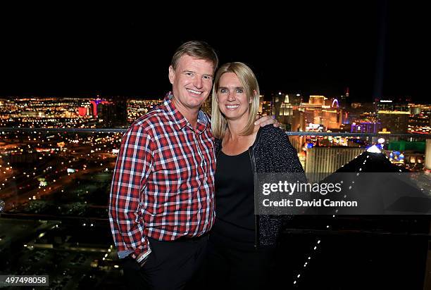 Ernie Els of South Africa with his wife Liezl Els during the 2015 Els For Autism Golf Challenge Grand Finale Welcome Party at the Skyfall Rooftop...