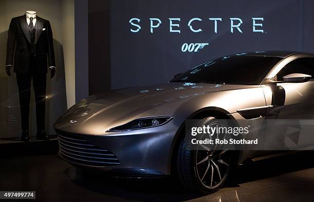 An Aston Martin DB10, produced exclusively for the latest James Bond film Spectre, is displayed at the London Film Museum on November 17, 2015 in...