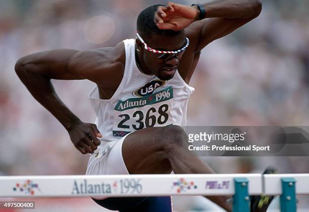 Gold medallist Allen Johnson of the United States competing in the men's 110 metres hurdles event during the Summer Olympic Games in Atlanta,...