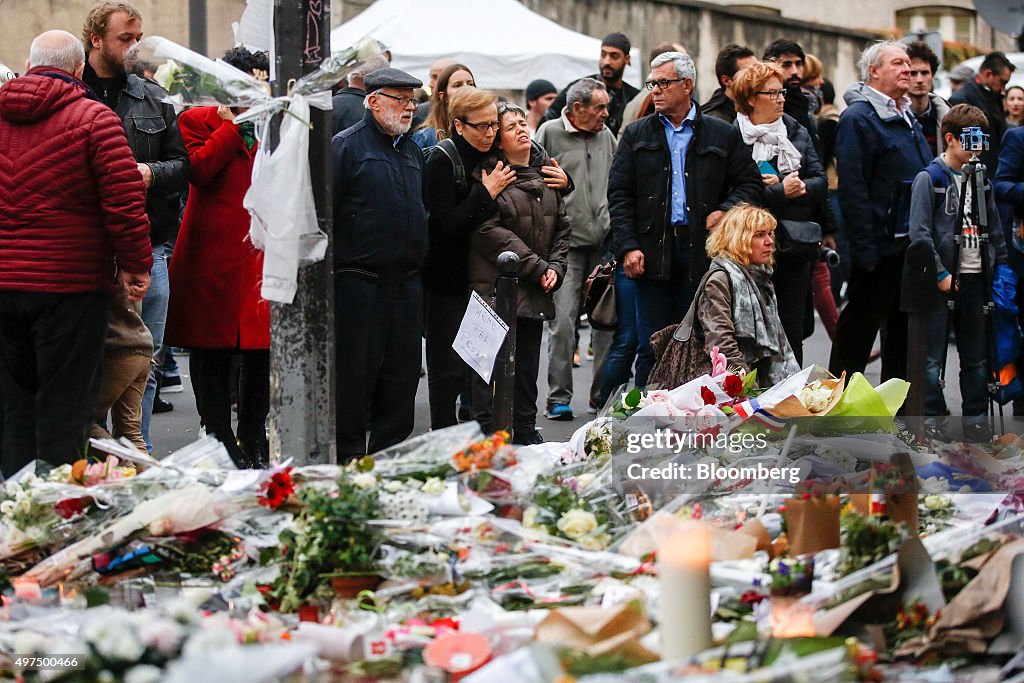 Mourners Pay Their Respects At The Site Of The Terror Attacks In Place de la Republique