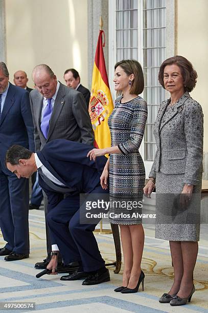 King Juan Carlos, King Felipe VI of Spain, Queen Letizia of Spain and Queen Sofia attend the National Sports Awards 2014 at the El Pardo Palace on...