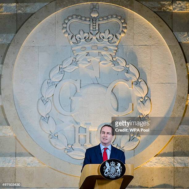 Director of GCHQ Robert Hannigan delivers a speech on November 17, 2015 in Cheltenham, England. Chancellor George Osborne has stated that Britain has...