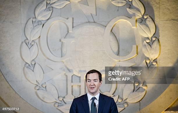 Britain's Chancellor of the Exchequer George Osborne delivers a speech on his spending review at Government Communication Headquarters in Cheltenham...