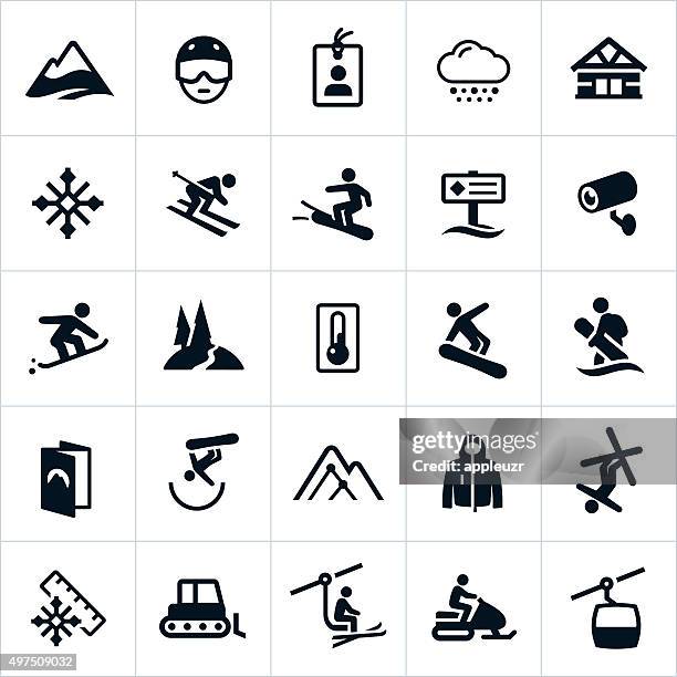 snow ski and snowboard icons - skiing stock illustrations