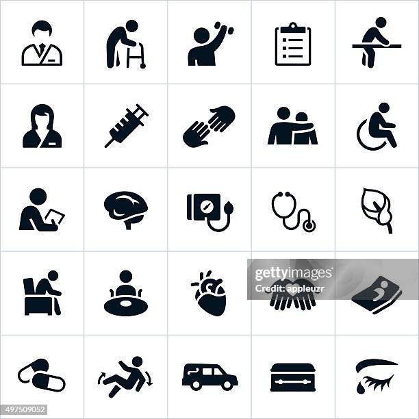 nursing home and hospice care icons - 善終護理院 幅插畫檔、美工圖案、卡通及圖標